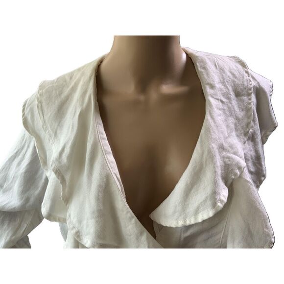 Live A Little Cream Linen Ruffle V-neck Button Front Blouse Size Medium - Picture 2 of 13